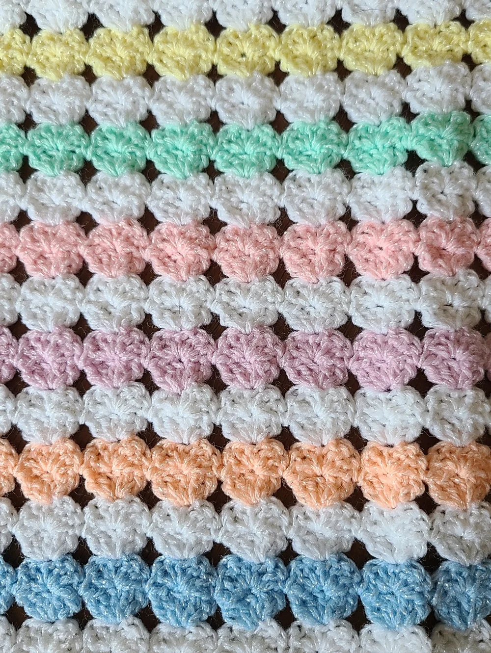 Handmade Crochet Baby Blanket - Pastel Rainbow Stripe Shell Stitch ~ Never Used